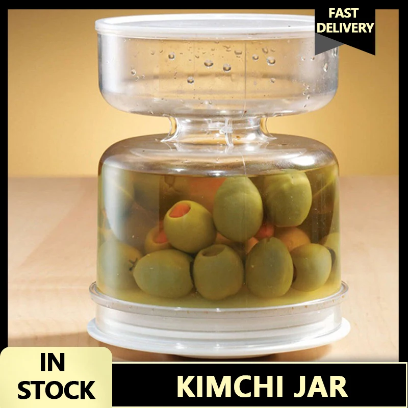 Sealed Jar for Pickles Home Wet and Dry Separation Pickles Jar with Flip Container Strainer Hourglass Design Olives Container