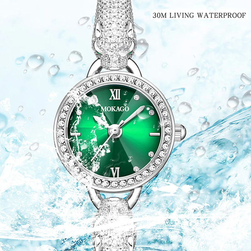 New women's fashion quartz watch Leopard head waterproof bracelet Light luxury set with shiny jewelry watch full of Star diamond