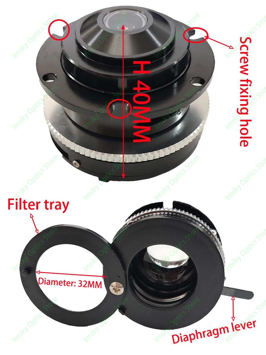 Biological Microscope 1.25 Abbe Condenser N.A. 1.25 mm Microscope Part Accessories Collecting Lens Upper Diameter 37 mm