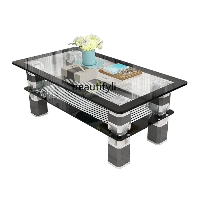 D178  Dhh Simple modern rectangular tempered glass coffee table transparent high-end small apartment living room combination