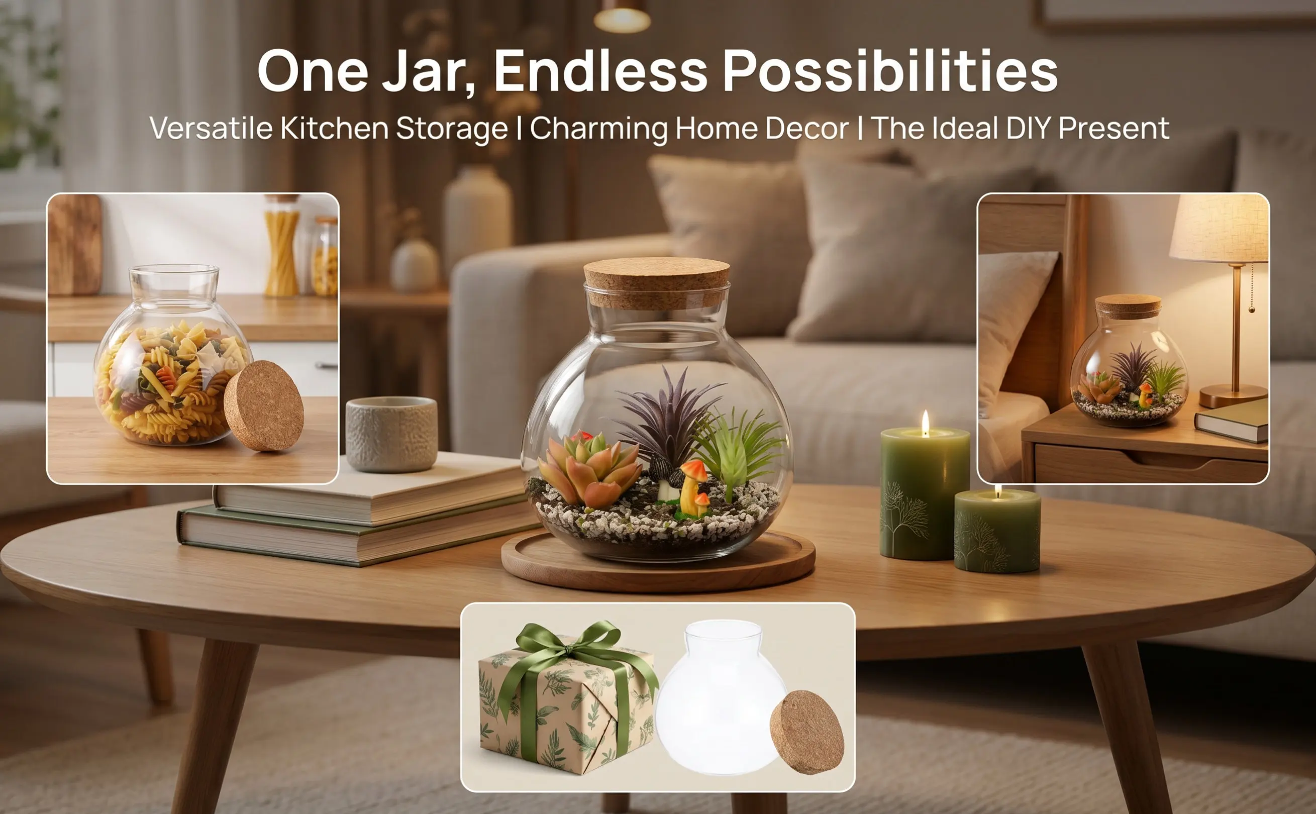 Glass Terrarium Ecological Bottle 15cmx16cm Round Glass Jar Cork Lid Desktop Micro Landscape Bottle DIY Micro Landscape Planter
