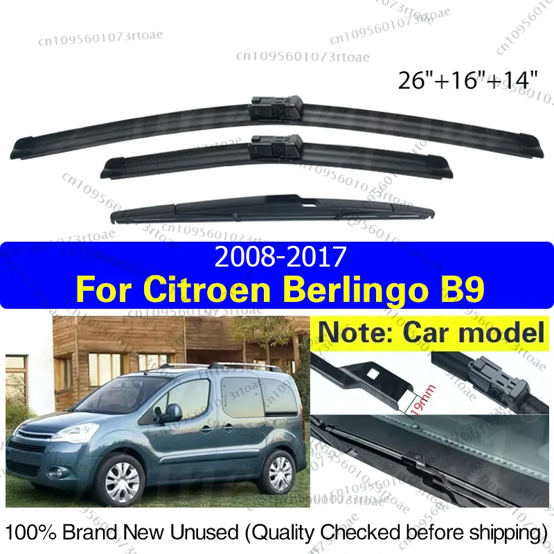 

For Citroen Berlingo B9 2008-2017 26"+16"+14" Front Rear Wiper Blades Windshield Windscreen Window Cutter Accessories 2015 2016