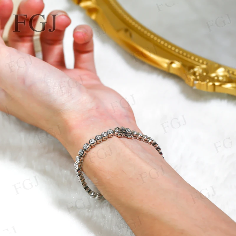 

Браслет из муассанита, стерлинговое серебро 925 пробы, круглая огранка, 4 мм, пузырьковая теннисная цепочка, цвет D, VVS1, вечерние ювелирные изделия, подарки для женщин и мужчин, подвески