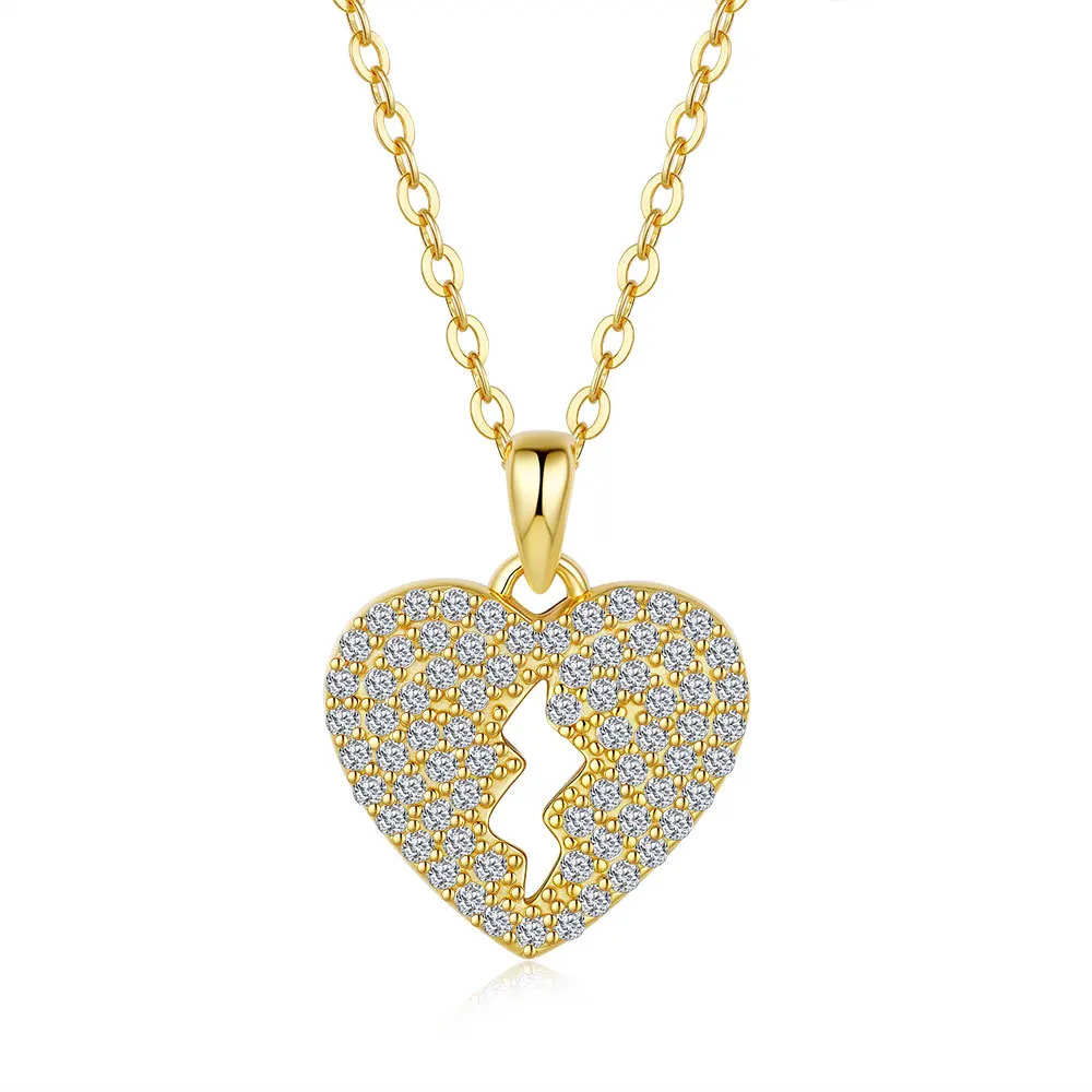 Lumira 18K Gold Lightning Heart Full Diamond Pendant, Shiny Fully Paved Moissanite Heart Necklace Engagement Fine Jewelry Gifts