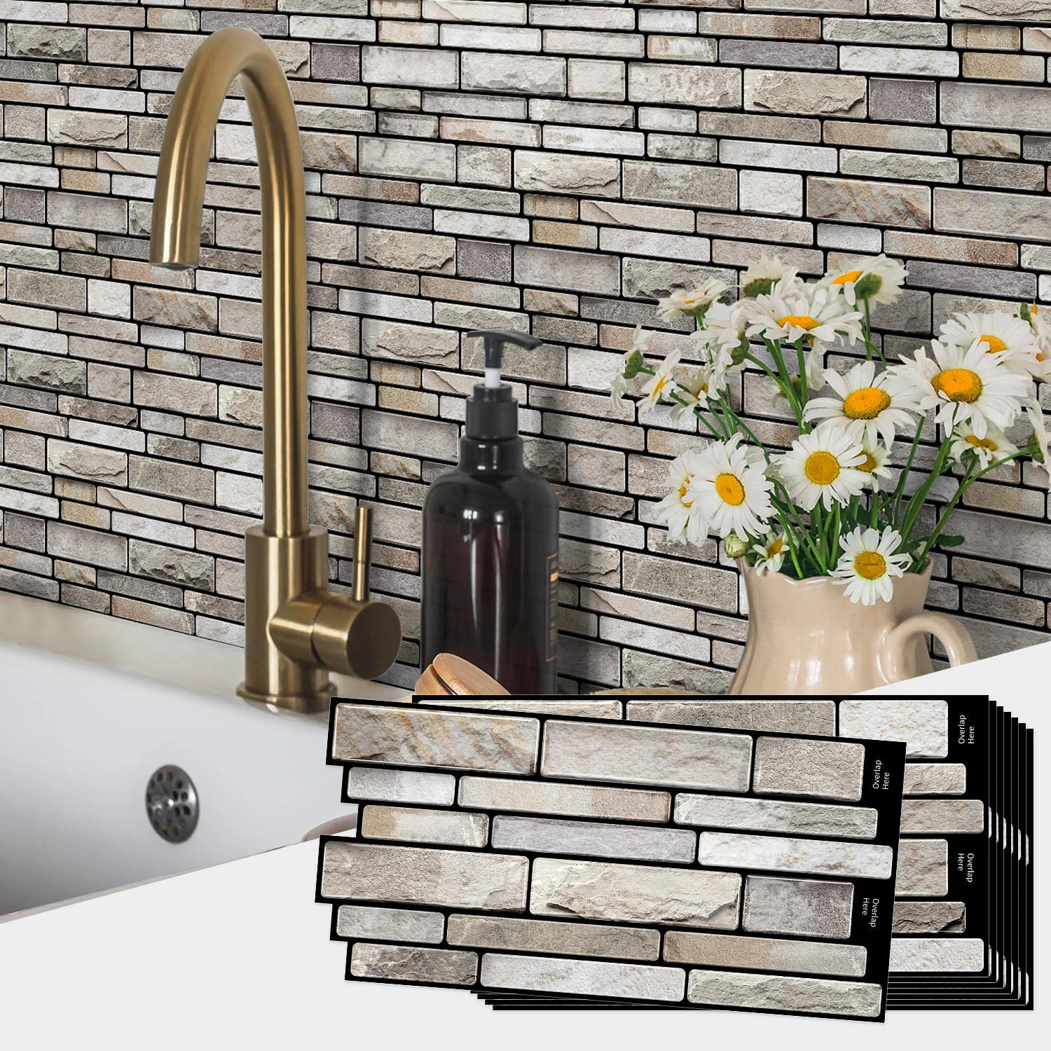 

3D imitation stone wall tiles - self-adhesive waterproof PET+PU wall stickers, suitable for kitchen and bathroom wall decoratio