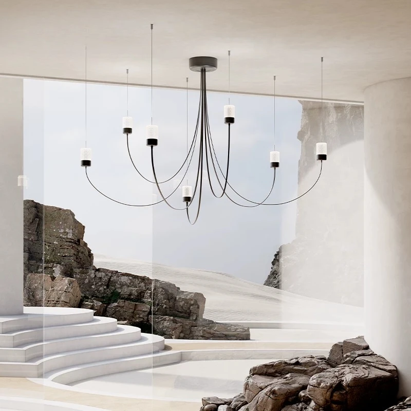 Creative Multi Cable Arc Chandelier Modern Adjustable 8 Light Pendant Light Fixture Artistic Spider Style Hanging Lamp for Din