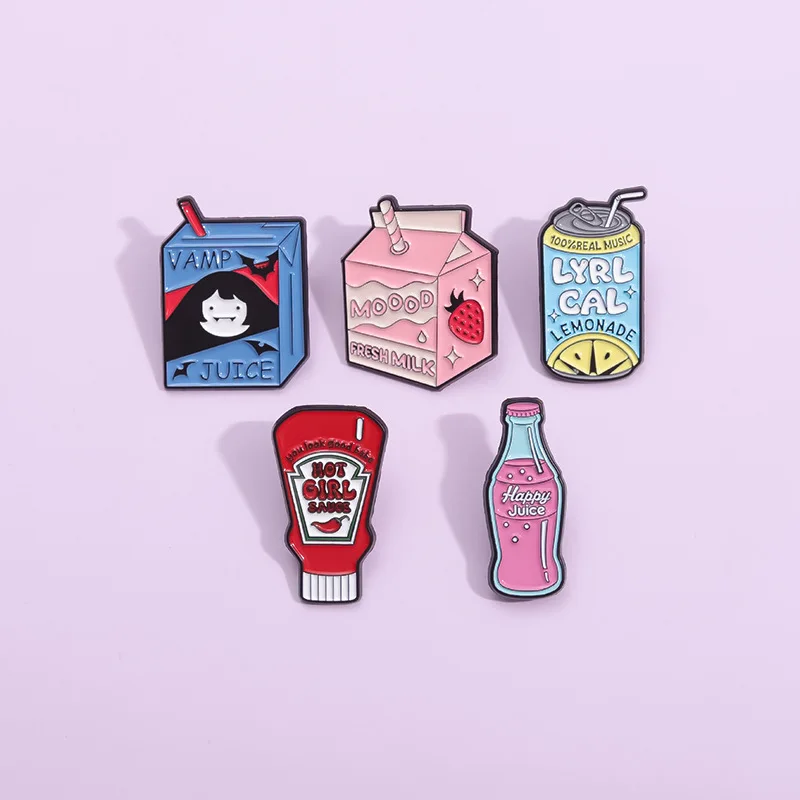 Cute Drink Enamel Pin Juice Milk Soda Ketchup Brooch Backpack Lapel Accessories Metal Badge Gift For Friends Jewelry Wholesale