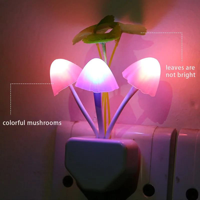 LED Mushroom Night Indoor Wall Light US EU Plug Romantic Colorful Bulb Bedside Atomsphere Lamp Home Illumination Decoration