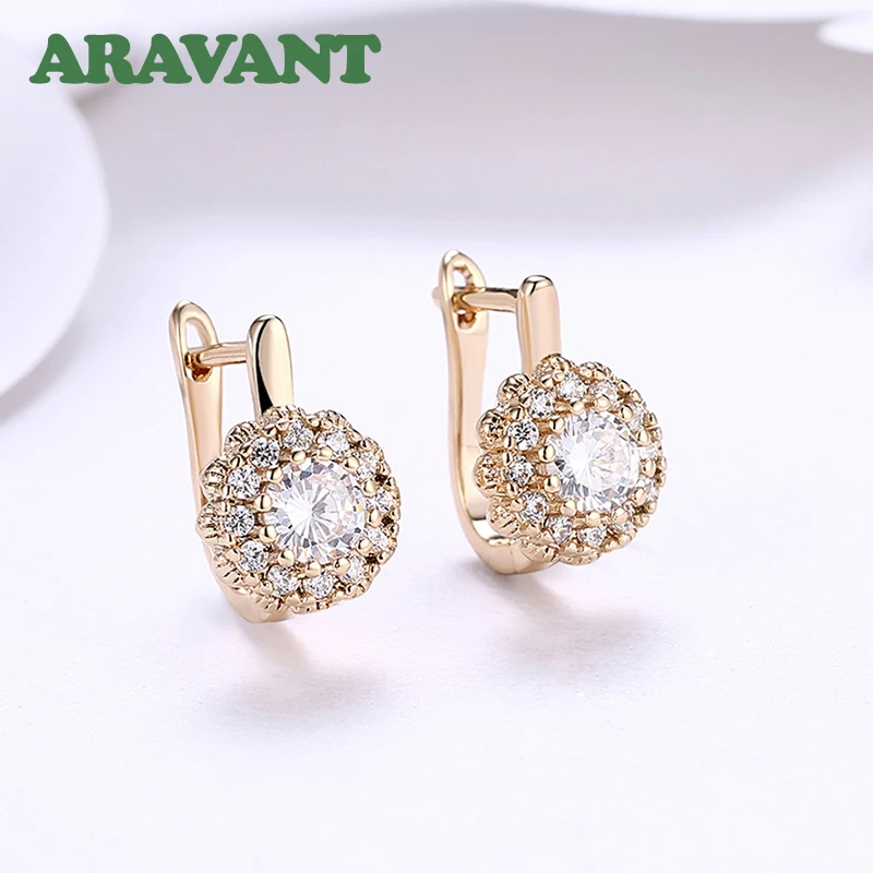 Aravant 2024 New Arrival 925 Silver Cubic Zirconia Flower Gold Drop Earrings For Women Wedding Fashion Jewelry