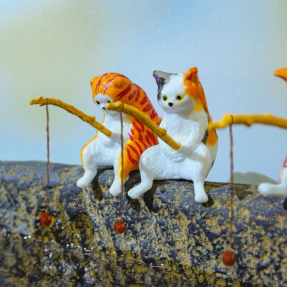 

Fish Tank Fishing Cat Decoration Hanging Creative Landscape Office Ornaments Mini Cartoon Fishing Figurine Aquarium Decorations