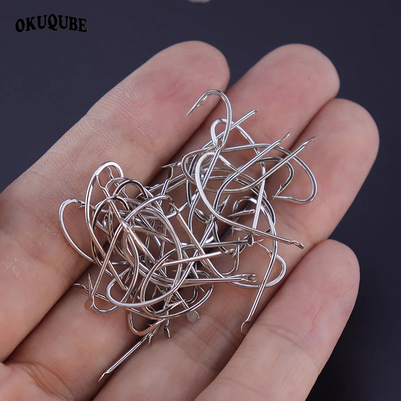 50pcs/lot Fishing Hooks Set High Carbon Stainless Steel Barbed Carp Fish Hook Flattened Handle Sharped Tip White Fishhooks 1-10#