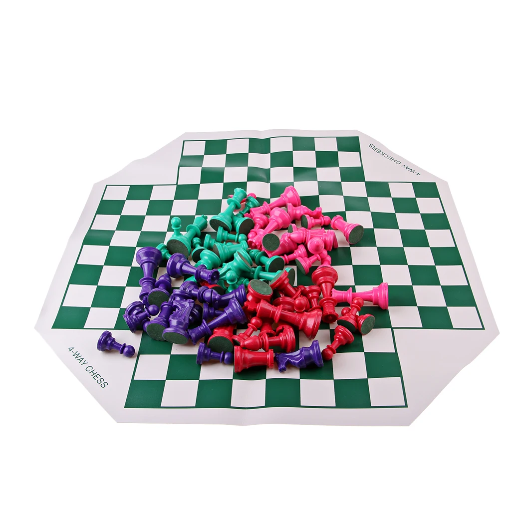 International Chess Four Player Travel Chess Set Durable Plastic Board Professional Chess Game for Kids and Adults