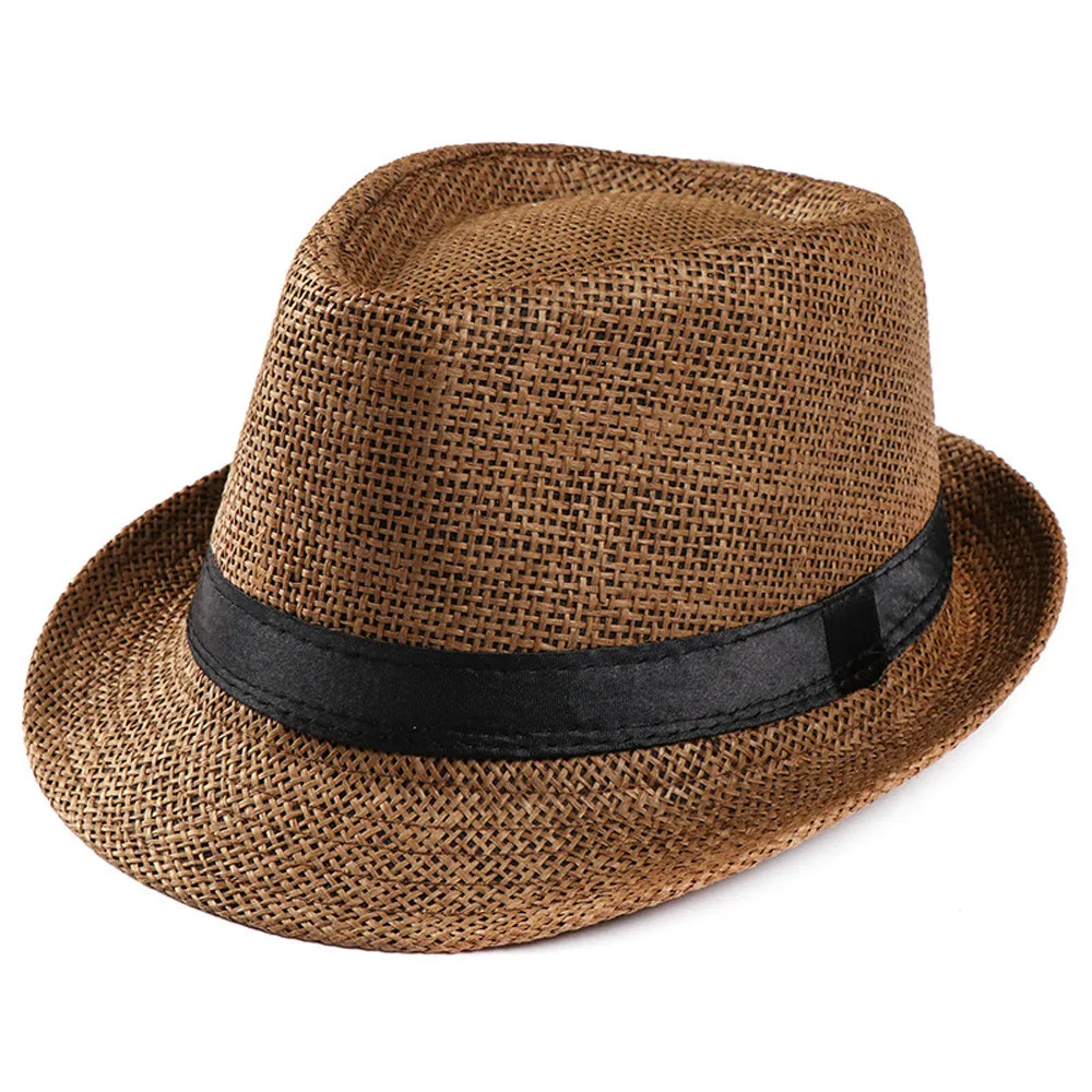 Straw Sun Hat for Men Panama Hats Male Outdoor Fishing Beach Jazz Top Hat Sunscreen Visor Hat