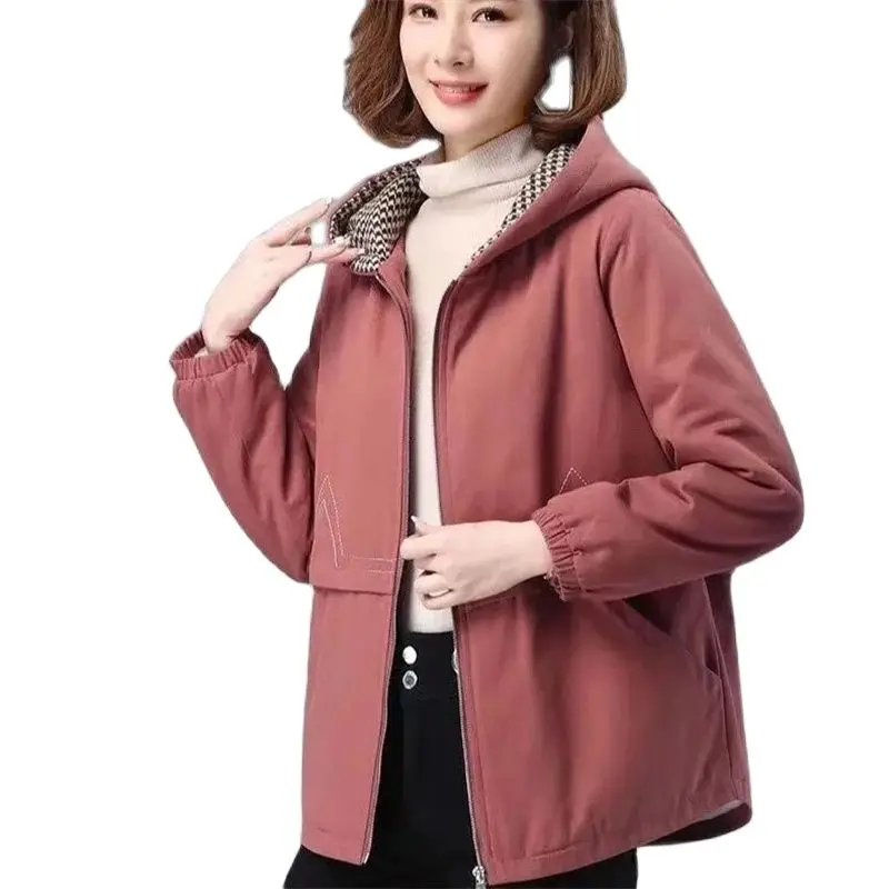 Chaqueta con forro para mujer, prendas de vestir informales coreanas con cuello levantado, rompevientos con capucha que combina con todo, Tops 4XL, otoño 2022