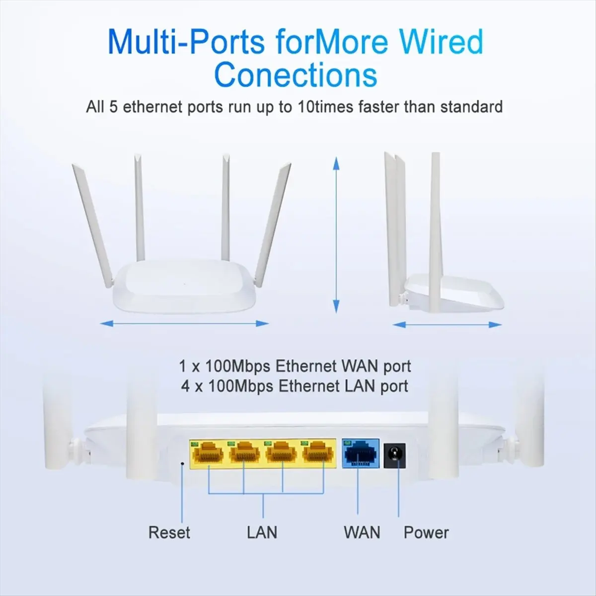 AT42 AC1200 Wi-Fi Router Gigabit Ethernet Router Dual Band 2.4GHz 5GHz Wireless Network WiFi Repeater 4x5dBi Antennas US-Plug