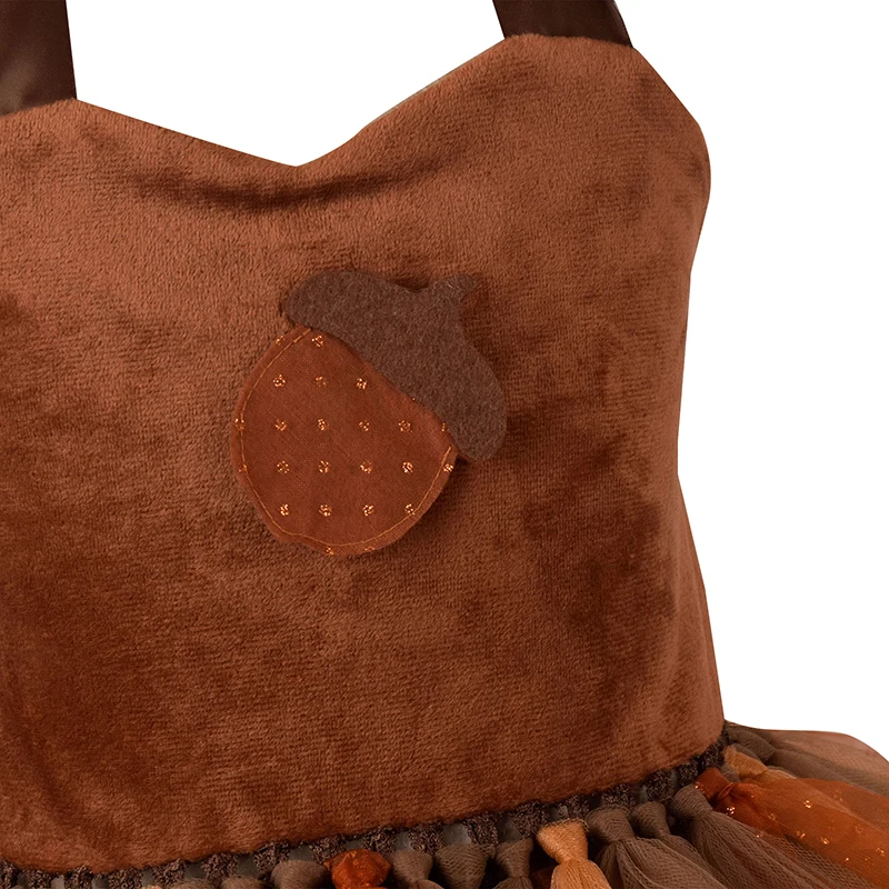 여아 다람쥐 코스프레 코스튬 민소매 레이스 얇은 명주 그물 패치워크 A 라인 공주 원피스 머리띠 세트, 파티용