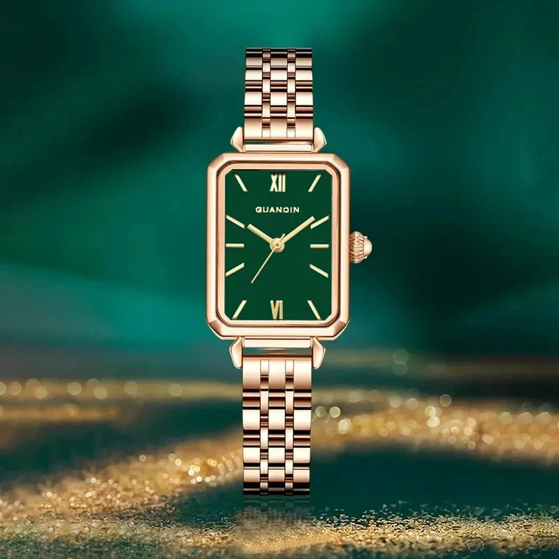 GUANQIN 2024 New Quartz Little Green Watch Luxury Watch for Women Steel Shell Women Watch Stainless Steel Waterproof Reloj Mujer