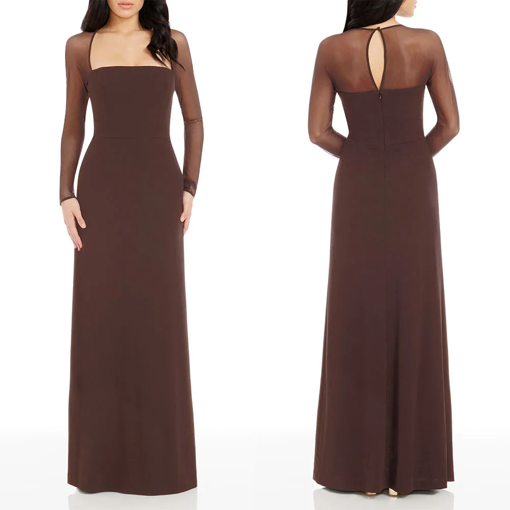 

Customized Strapless Floor Length Full Sleeves Brown Vestidos De Fiesta Elegantes Para Boda Mujer Dress for Women فساتين حفلات