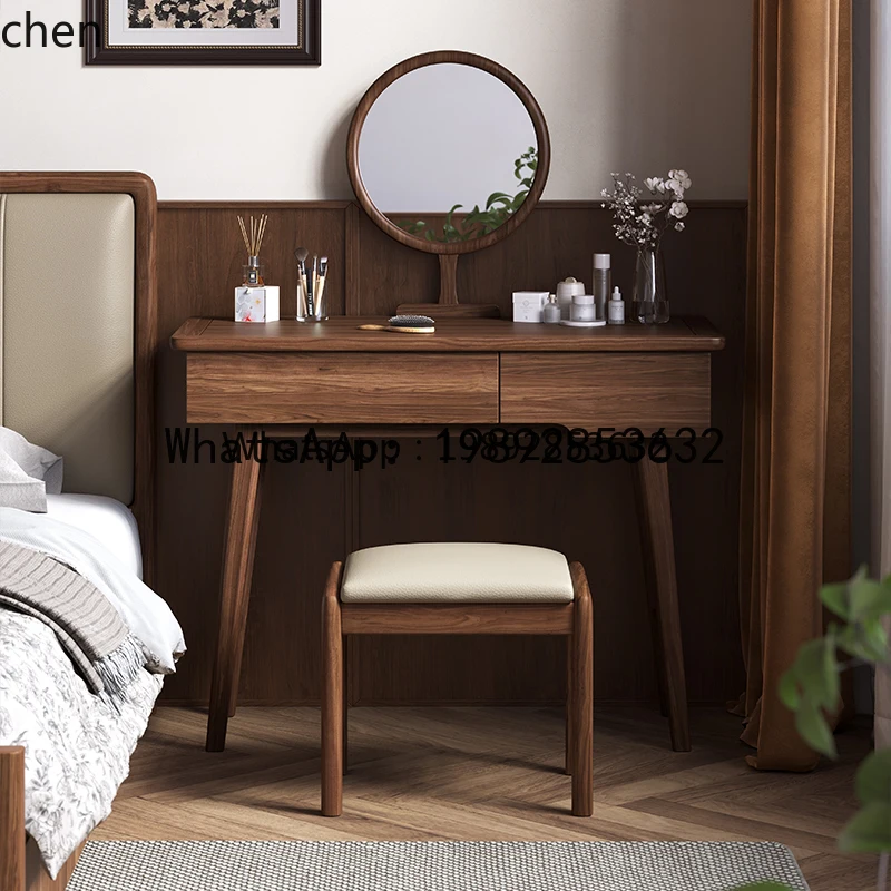 

X4 black walnut dresser with mirror solid wood simple makeup table desk integrated