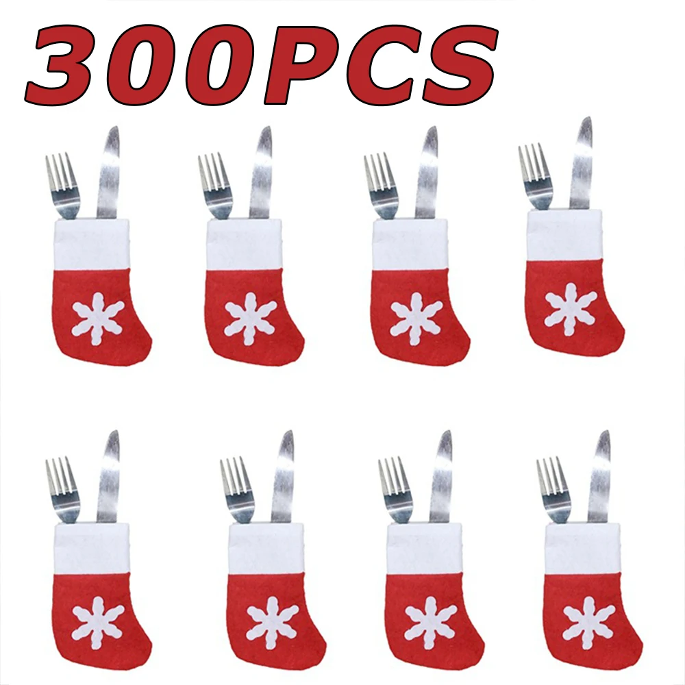 1-300PC Mini Christmas Stockings Xmas Party Table Knife Spoon Fork Bag Christmas Sock Decoration Tableware Bags Hanging Ornament