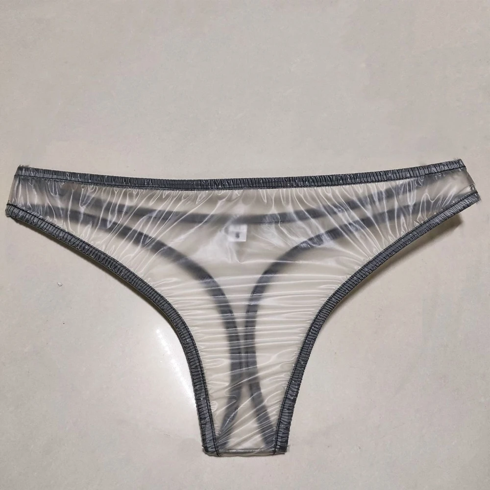 Sexy Men Transparent PVC Soft Plastic T-back Low Waist Thong Sissy Underpants Erotic Briefs Smooth Silent Couple Panties FKK