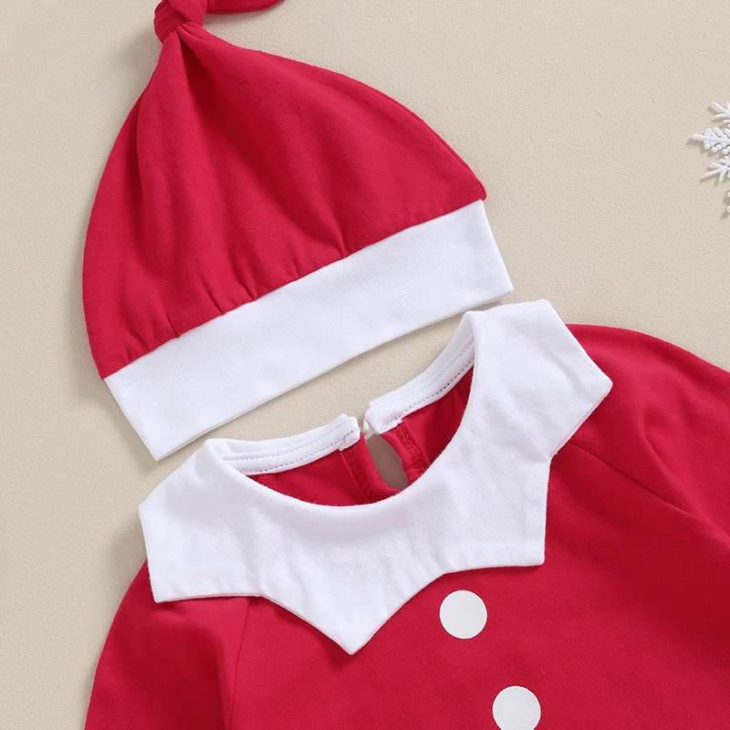 My First Christmas Outfit Newborn Baby Santa Elf Costume Long Sleeve Romper Jumpsuit with Hat Xmas Dress-Up Clothes