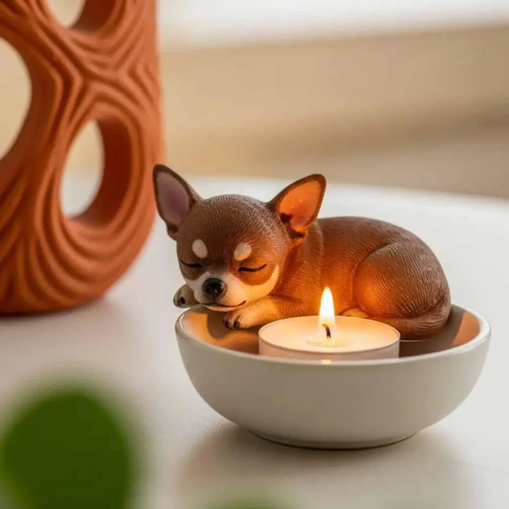 Puppy Candle Holder Animal Tea Light Candle Holder Cartoon Sleeping Dog Tealight Candle Holder for Dog Lovers Gift Home Decor #5