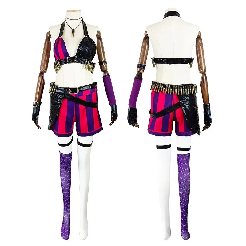 أزياء LOL Arcane Jinx للنساء أزياء جامعة الأسطورة التأثيرية Jinx LOL جامعة الأساطير أزياء أنيمي Jinx مع شعر مستعار