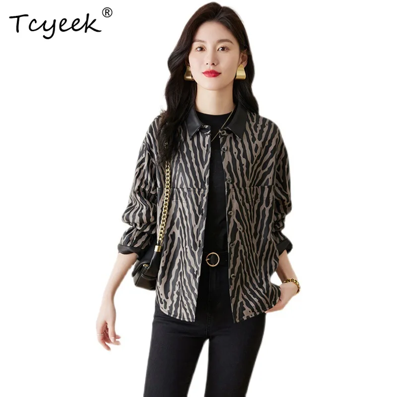 Tcyeek Real Leather Jacket Women 2026 Autumn Sheepskin Coat for Woman Clothing Print New in Outerwears Fashion Jaqueta De Couro