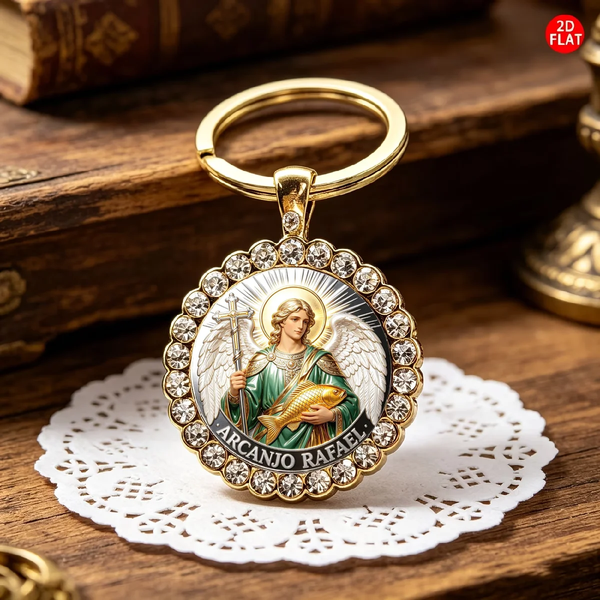1pc Archangel Raphael and Tree of Life Cabochon Keychain – A Gift for Spiritual Growth or a Guardian Angel Keepsake