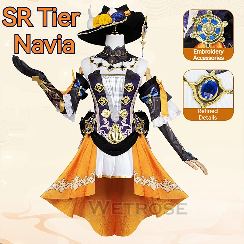【Wetrose】In Stock Navia SR/SSR Cosplay Costume Fontaine Spina di Rosula Genshin Impact New Навия Naviya Nabia Set Wig Hat Rose