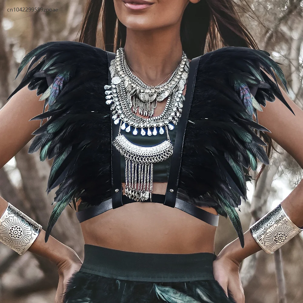 

Fashion Retro Gothic Steampunk Solid Color Feather Shawl Shoulder Wing Necklace Women's Shawl Cape Ball Performance Accessories