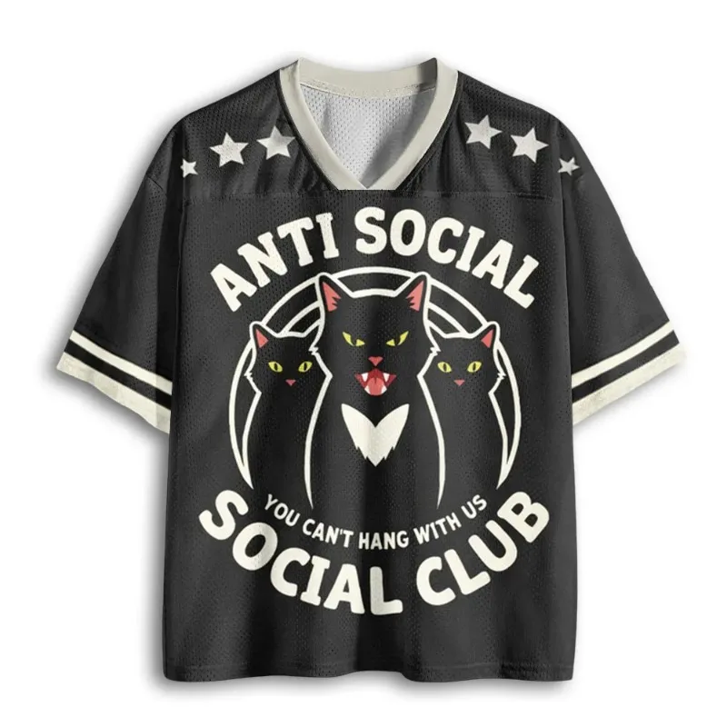 2026 Sommer Bestseller Retro Spaßiges Schwarzes Katzen-Print V-Ausschnitt Y2K Mode Jersey für Erwachsene Kinder Übergröße Lässiges Sport-T-Shirt