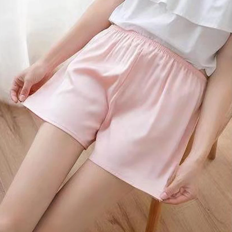 Fashionable Home Casual Elastic Waist Ice Silk Safety Shorts That Can Be Worn Outside