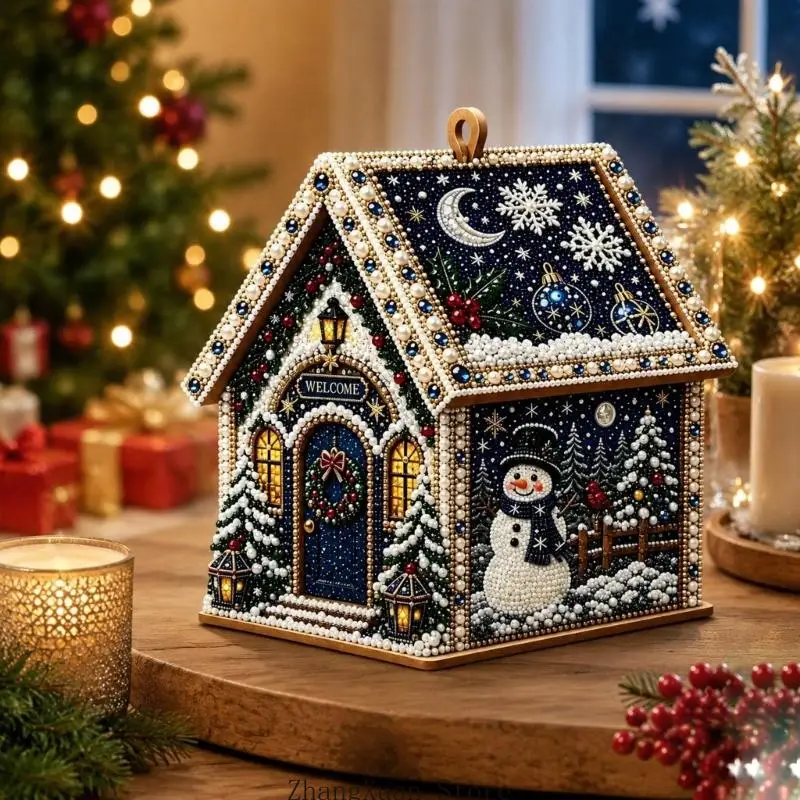 DIY-Weihnachtsperlen-Kunstset mit Strassstein-Gemäldestück und Perlen-Akzenten für eine abschließende hausförmige Präsentation – Detail 7