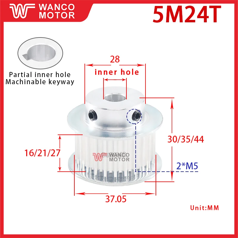 

Synchronous pulley 5M24 teeth space width 16/21/27 BF type boss pulley teeth outer diameter 37.05 inner hole 6-20