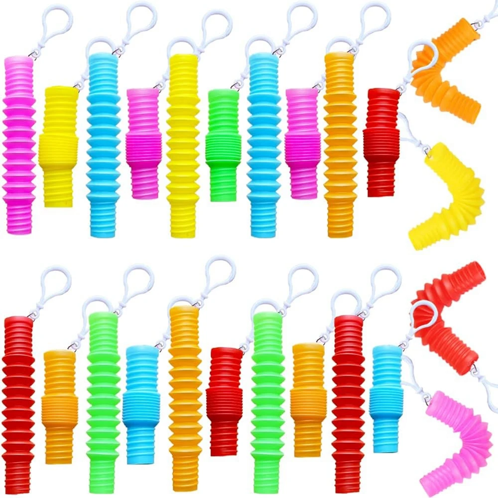 

24PCS Mini Pop Tube Keychains Fidget Sensory Toys Bulk Fidget Pop Tubes Party Favors for Kid Stress Relief Anxiety Keyrings Toys