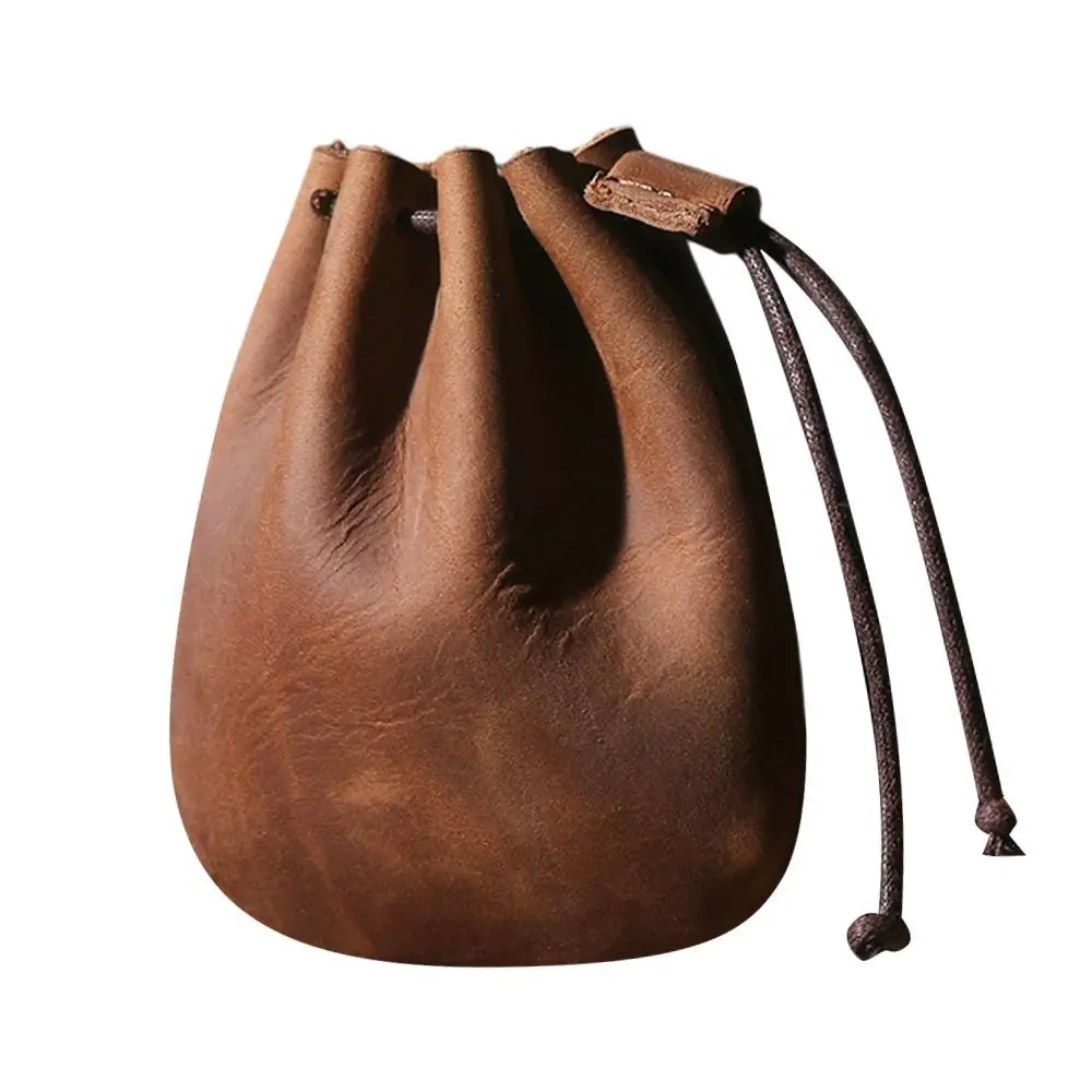 

Vintage Leather Coin Pouch Drawstring Strap Multicolour Storage Bag Wallet Casual
