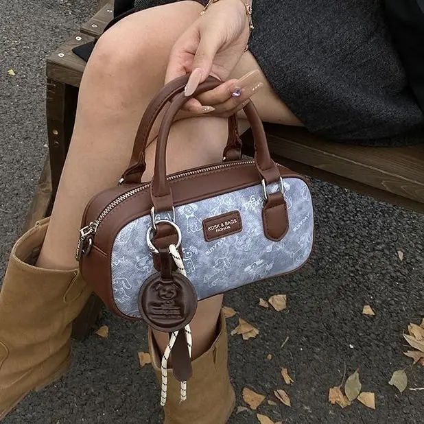 JIAERDI Cute Cartoon Print Bowling Handbag Women Zipper Color Block Square Shoulder Bag Ladies Chic Commuter Crossbody Bags 2025