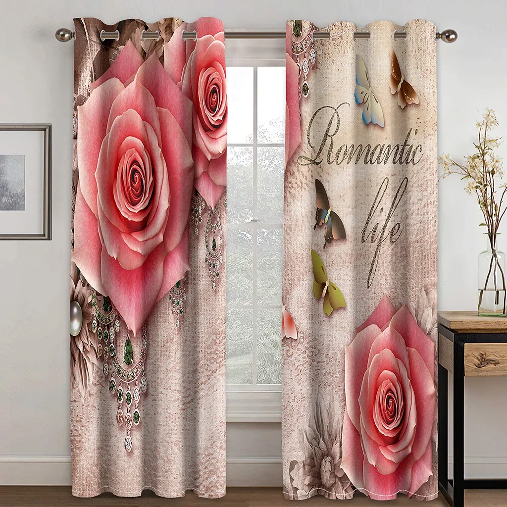 100 130cm Women Elegant Relief Flower Pink Granny Rose Thin Window Curtains for Living Room Bedroom Decor 2 Pieces Free Shipping