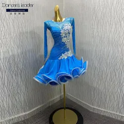 Latin Dance Dress High-end Customized Applique Inlaid With Diamond Large Skirt Cha Tango Female Adult Stage Professional Dress