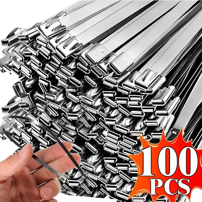 Stainless Steel Cable Ties Heavy Duty Self-Locking Cable Zip Tie Cord Organizers Multi-Purpose Metal Exhaust Wrap Locking Ties