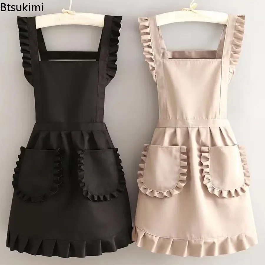 2026 1Pcs Cute Korean Style Apron Female Nail Shop Kitchen Coffee Overalls Home Cooking Cleaning Sleeveless Apron Ladie Workwear