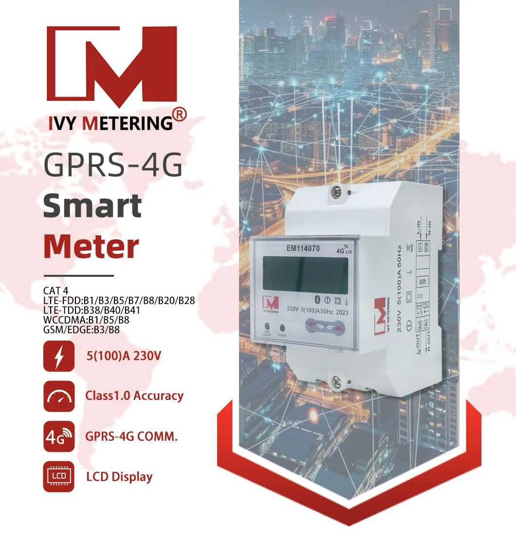 4G standalone CAT1 CAT4 smart meter with gsm Prepaid Billing 4G or LTE connectivity smart power meters