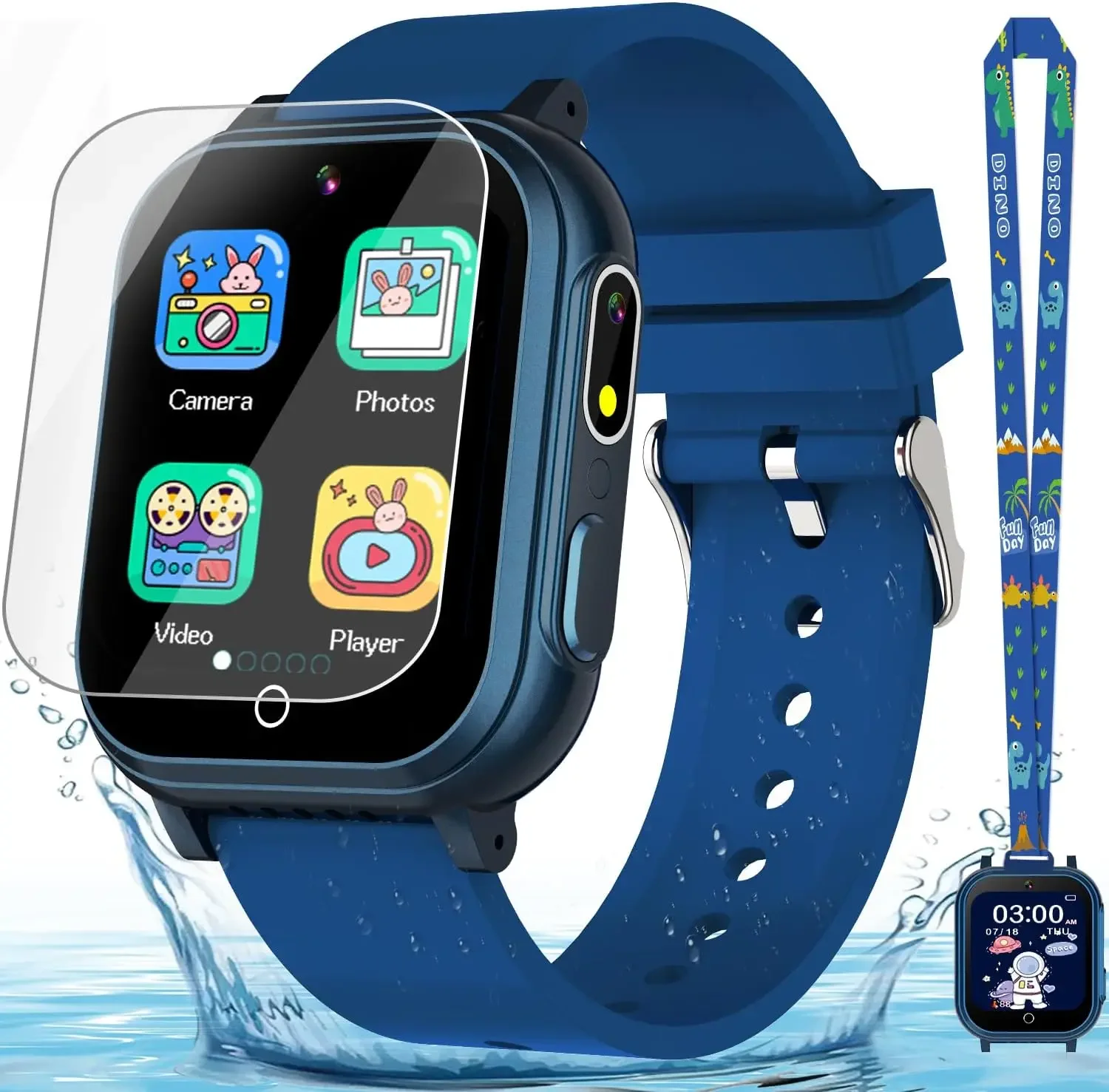 Kids Smart Watch for Boys Ages 3-12, IP67 Waterproof, 32 Games, HD Dual Camera, Video, Music, Pedometer, Birthday Gift (Blue)