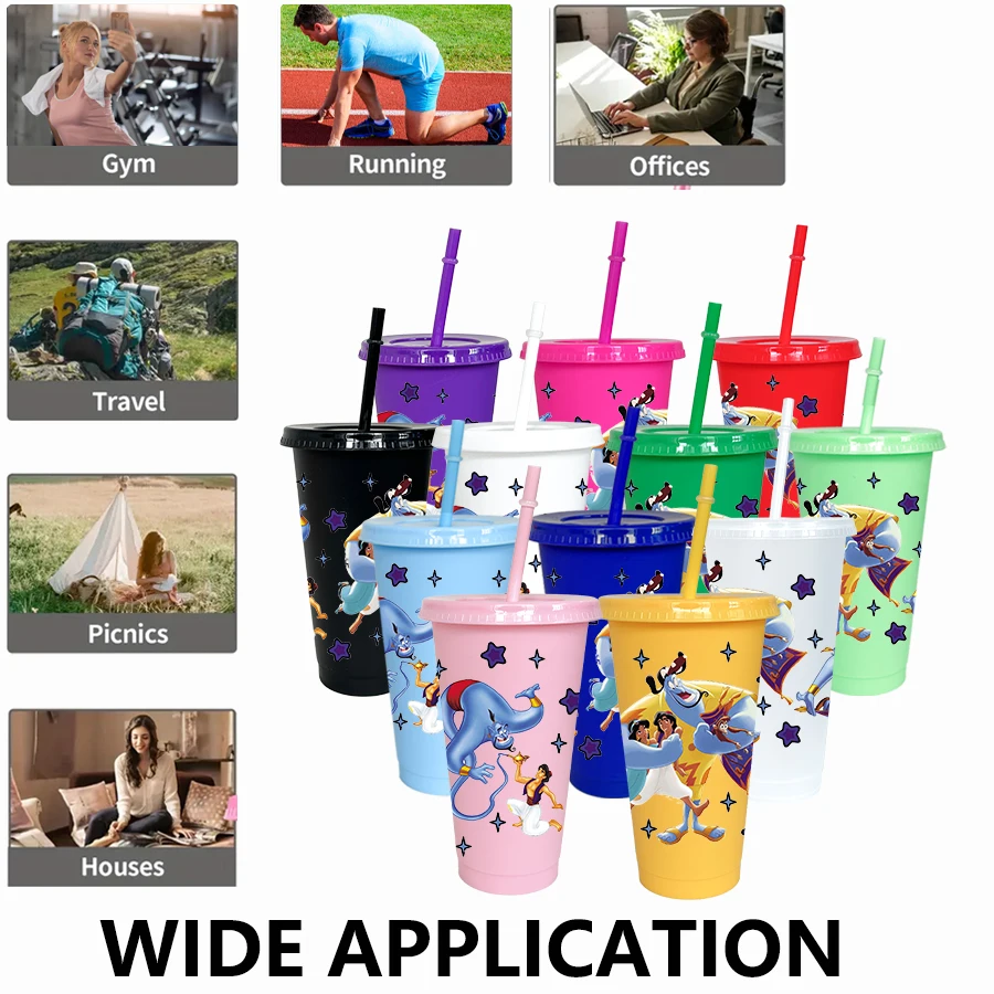 12 قطعة/الحزمة لافتة بحث ديزني جني 26 أونصة كوب ماء بلاستيكي متعدد الألوان أدوات الشرب لأعياد الميلاد/العودة إلى المدرسة