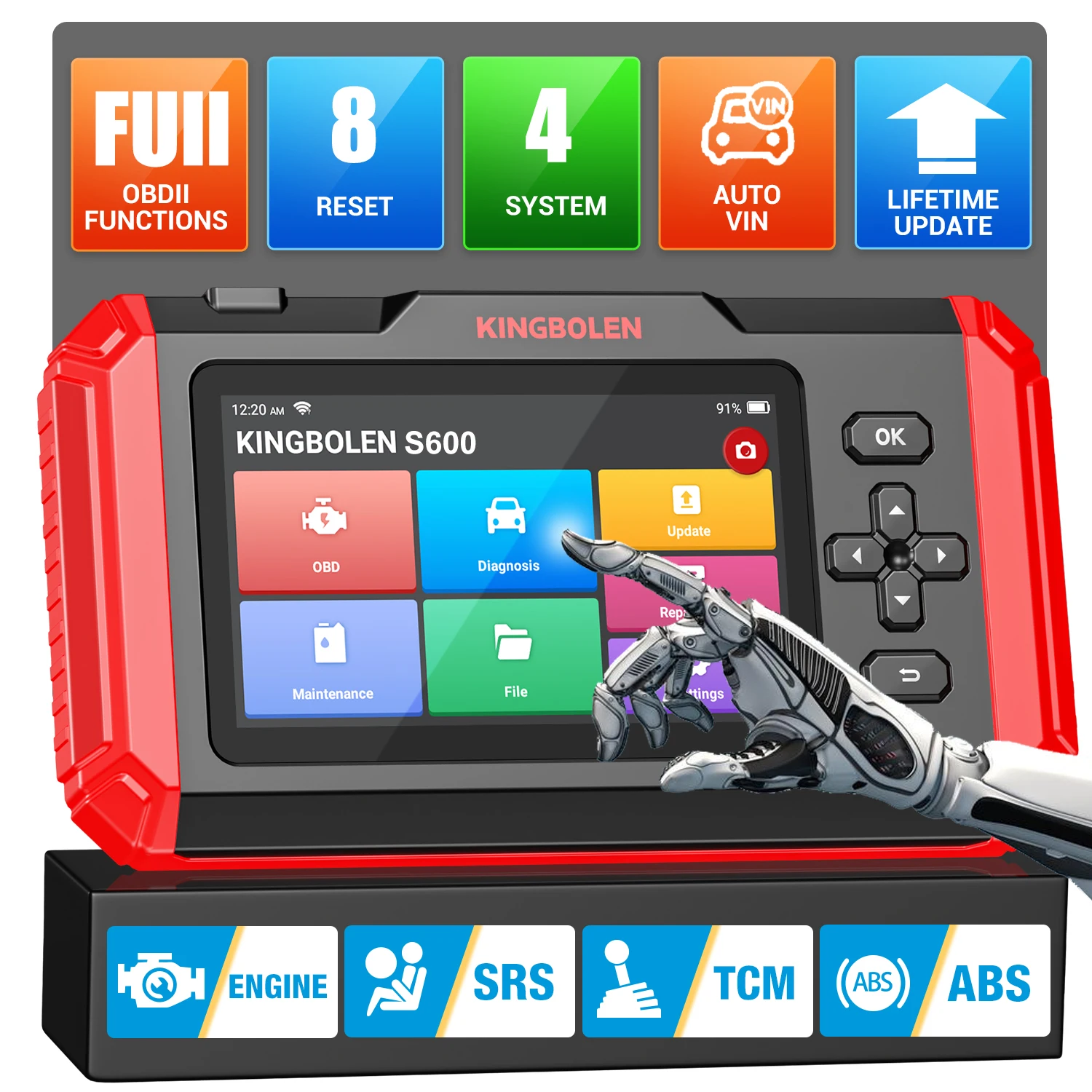 Mise à jour gratuite à vie, outils de diagnostic automobile KINGBOLEN S600, ABS SRS ECM TCM 4 systèmes, 10 réinitialisations, scanner OBD automatique, réinitialisation huile DPF SAS
