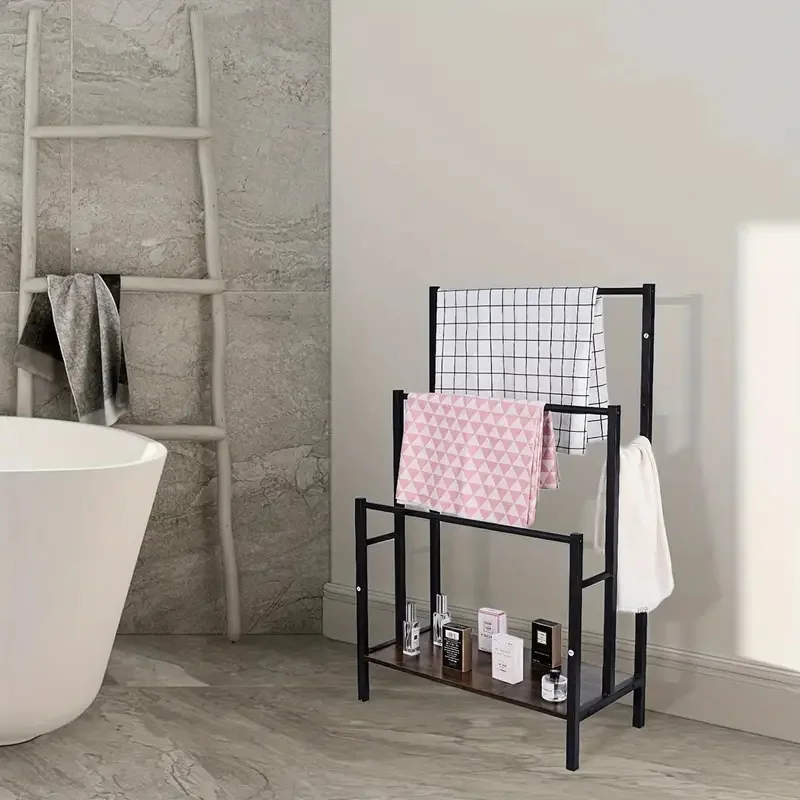 Floor-to-ceiling rack, modern simplicity with shelf three-layer towel bracket