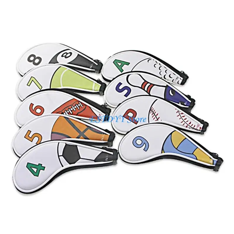 G6DE 9pcs Golf Iron Club Head Cover with Zipper Putter Protector Golf Supplies
