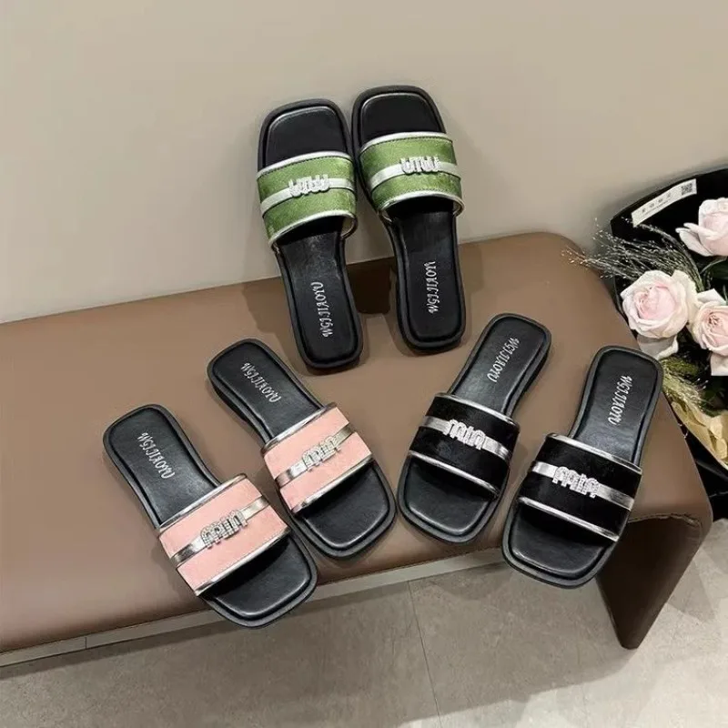 2024 Summer New National Style Outside Wear Flat High-grade with Skirt Fashion Slippers Holiday Style Casual Women's Slippers